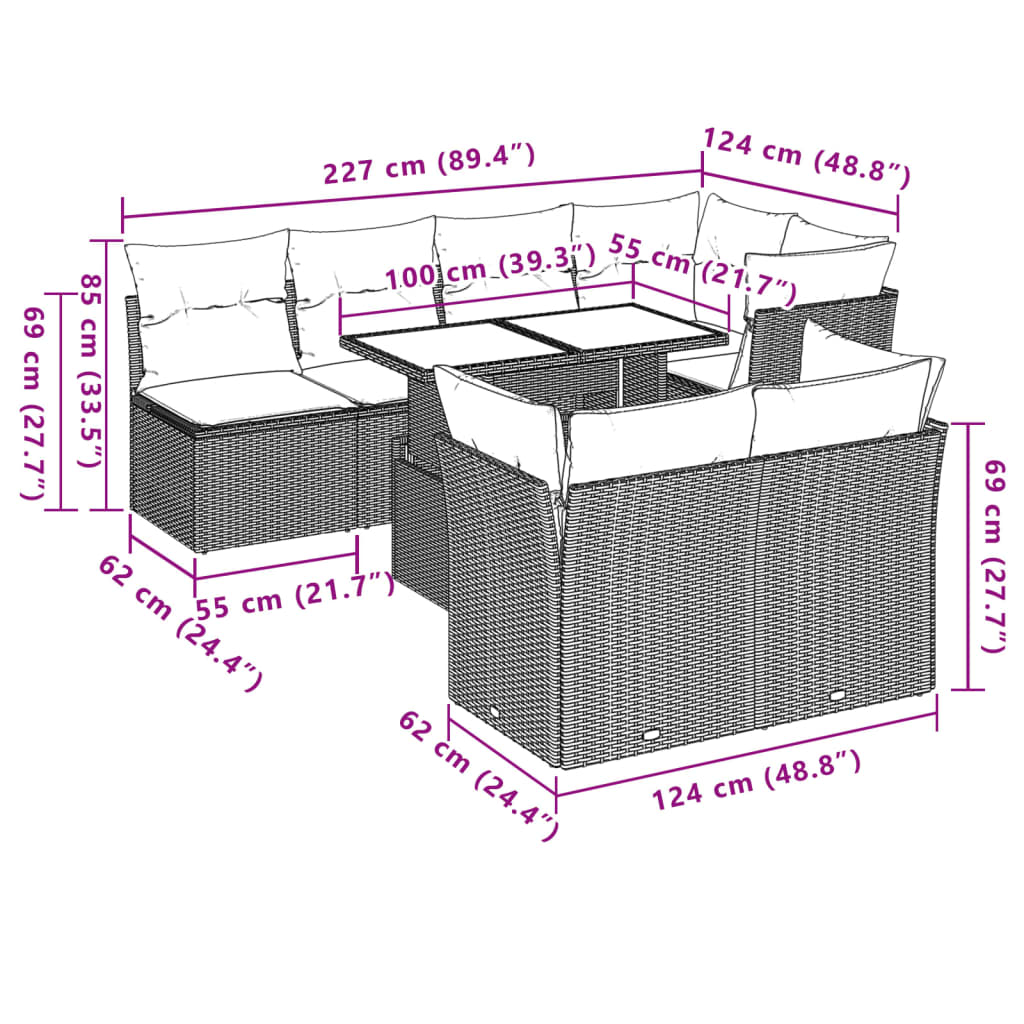 Set Divani da Giardino 8 pz con Cuscini Grigio in Polyrattan | homemem39