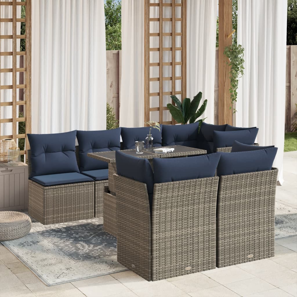Set Divani da Giardino 8 pz con Cuscini Grigio in Polyrattan | homemem39