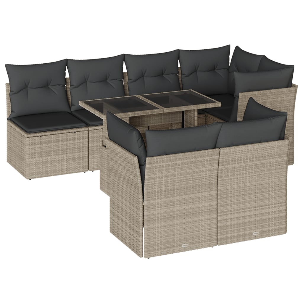 Set Divano da Giardino 8pz con Cuscini Grigio Chiaro Polyrattan - homemem39