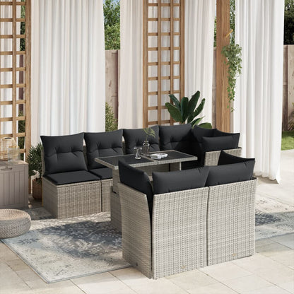 Set Divano da Giardino 8pz con Cuscini Grigio Chiaro Polyrattan - homemem39
