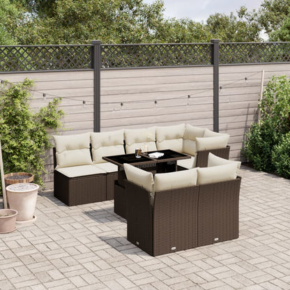 Set Divani da Giardino 8 pz con Cuscini Marrone in Polyrattan - homemem39