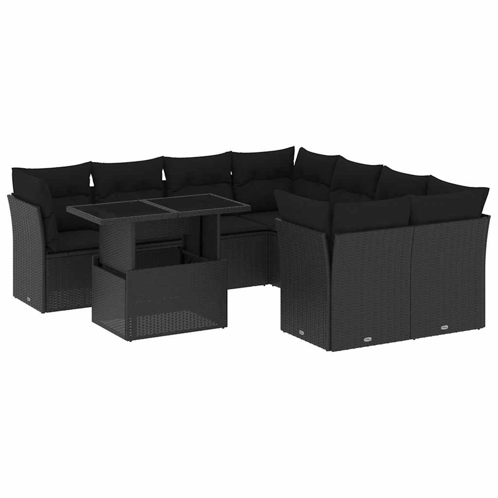 Set Divani da Giardino 9 pz con Cuscini Nero in Polyrattan | homemem39