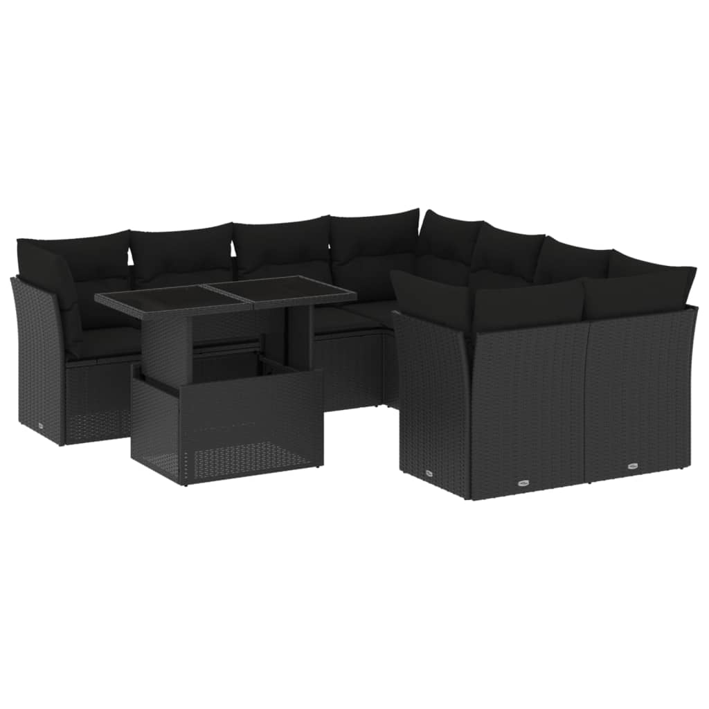 Set Divani da Giardino 9 pz con Cuscini Nero in Polyrattan - homemem39