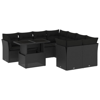 Set Divani da Giardino 9 pz con Cuscini Nero in Polyrattan - homemem39