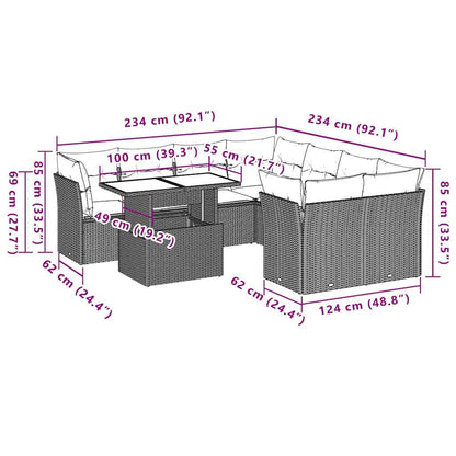 Set Divani da Giardino 9 pz con Cuscini Nero in Polyrattan | homemem39