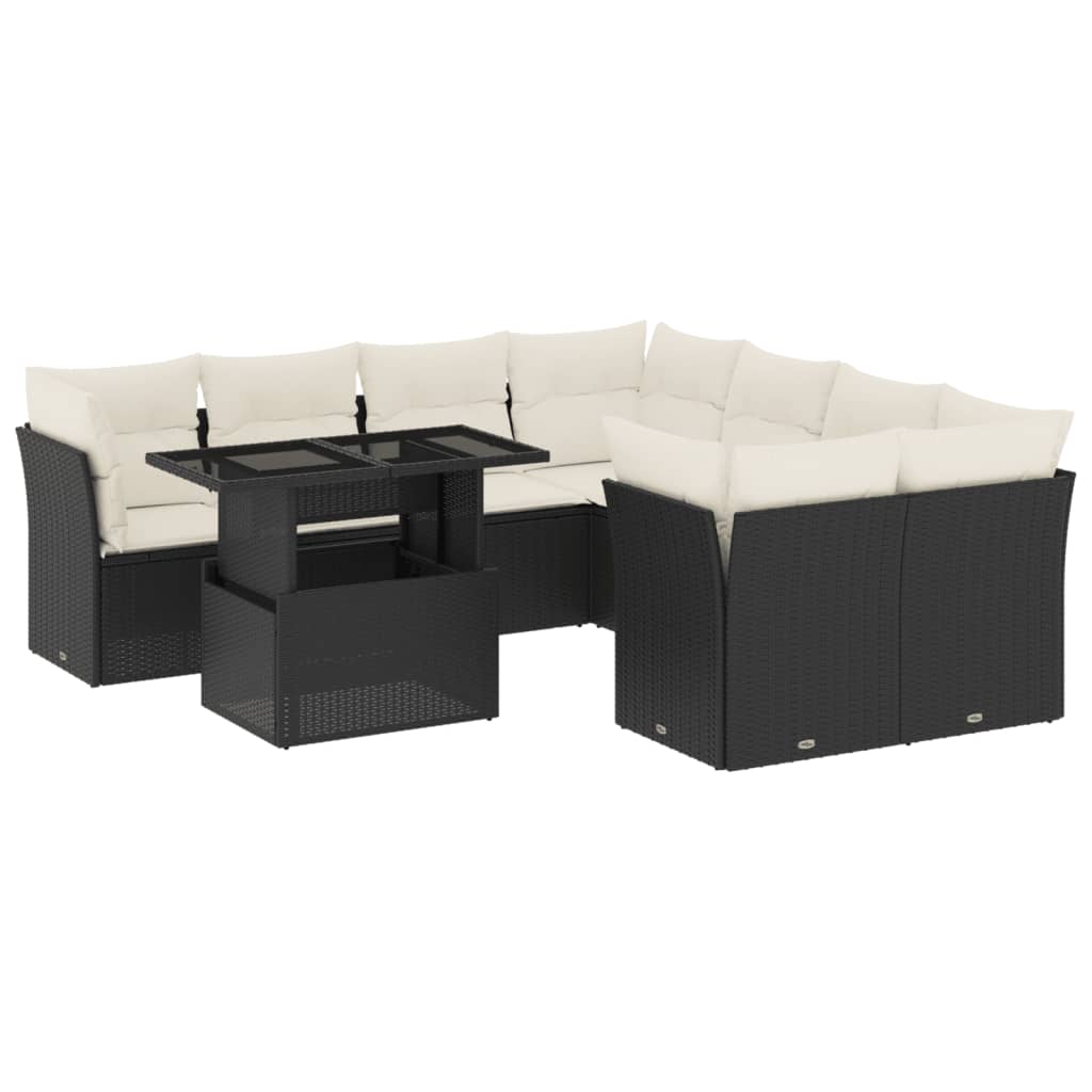 Set Divani da Giardino 9 pz con Cuscini Nero in Polyrattan - homemem39