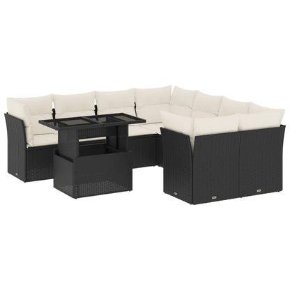 Set Divani da Giardino 9 pz con Cuscini Nero in Polyrattan - homemem39