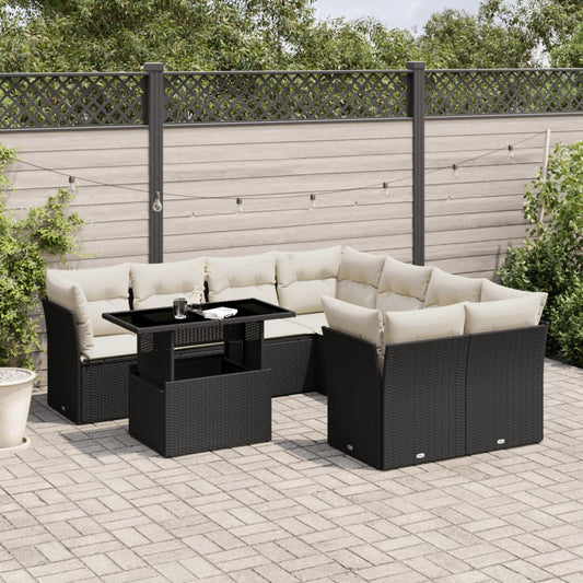 Set Divani da Giardino 9 pz con Cuscini Nero in Polyrattan | homemem39
