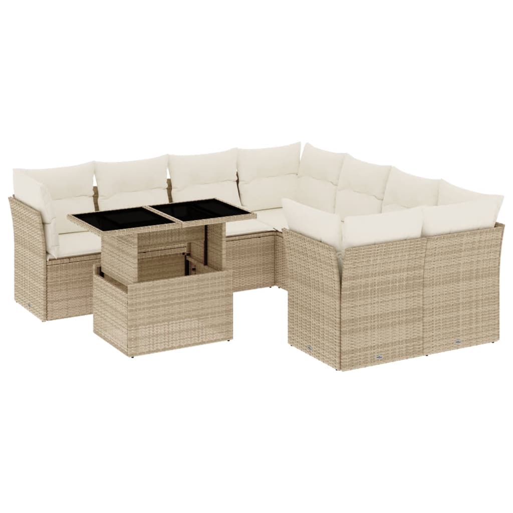 Set Divano da Giardino 9 pz con Cuscini Beige in Polyrattan | homemem39