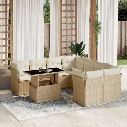 Set Divano da Giardino 9 pz con Cuscini Beige in Polyrattan - homemem39
