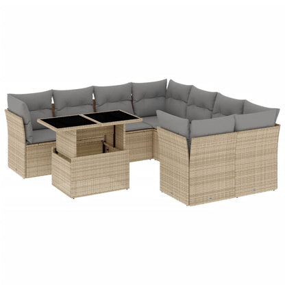 Set Divano da Giardino 9 pz con Cuscini Beige in Polyrattan - homemem39