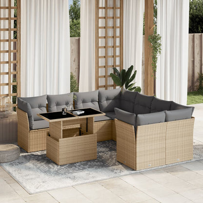 Set Divano da Giardino 9 pz con Cuscini Beige in Polyrattan - homemem39