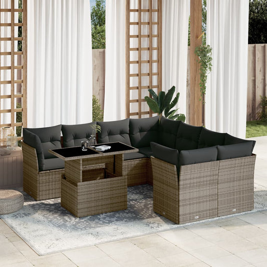 Set Divano da Giardino 9 pz con Cuscini Grigio in Polyrattan - homemem39