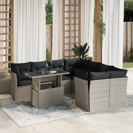 Set Divano da Giardino 9pz con Cuscini Grigio Chiaro Polyrattan - homemem39