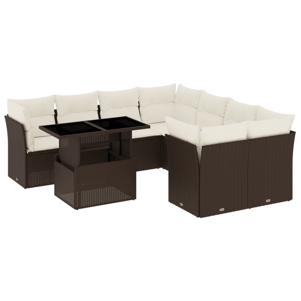 Set Divani da Giardino 9pz con Cuscini Marrone in Polyrattan - homemem39