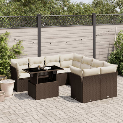 Set Divani da Giardino 9pz con Cuscini Marrone in Polyrattan | homemem39