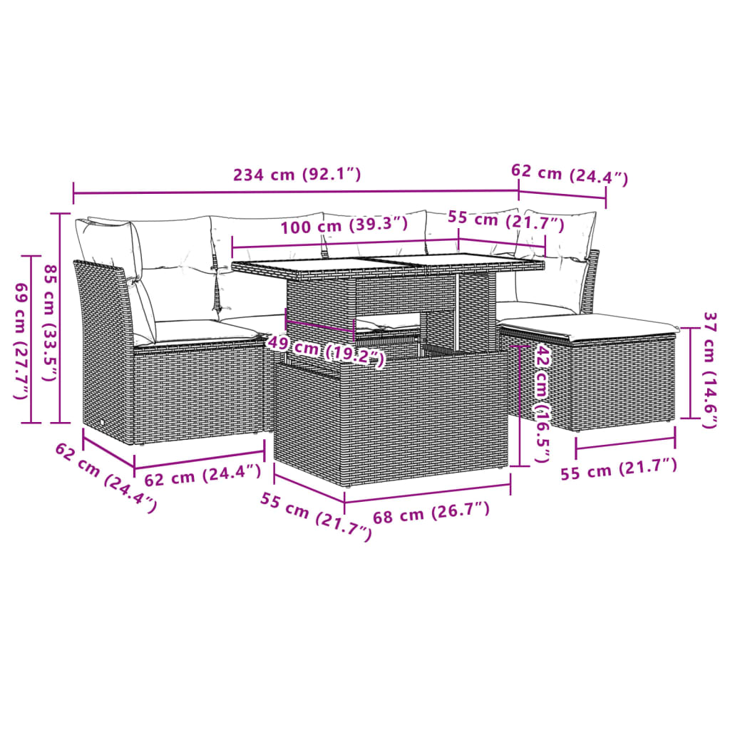 Set Divano da Giardino 6 pz con Cuscini Nero in Polyrattan | homemem39