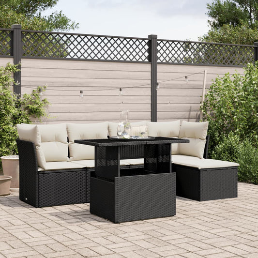 Set Divano da Giardino 6 pz con Cuscini Nero in Polyrattan - homemem39
