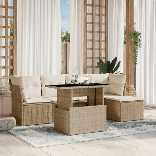 Set Divano da Giardino 6 pz con Cuscini Beige in Polyrattan - homemem39