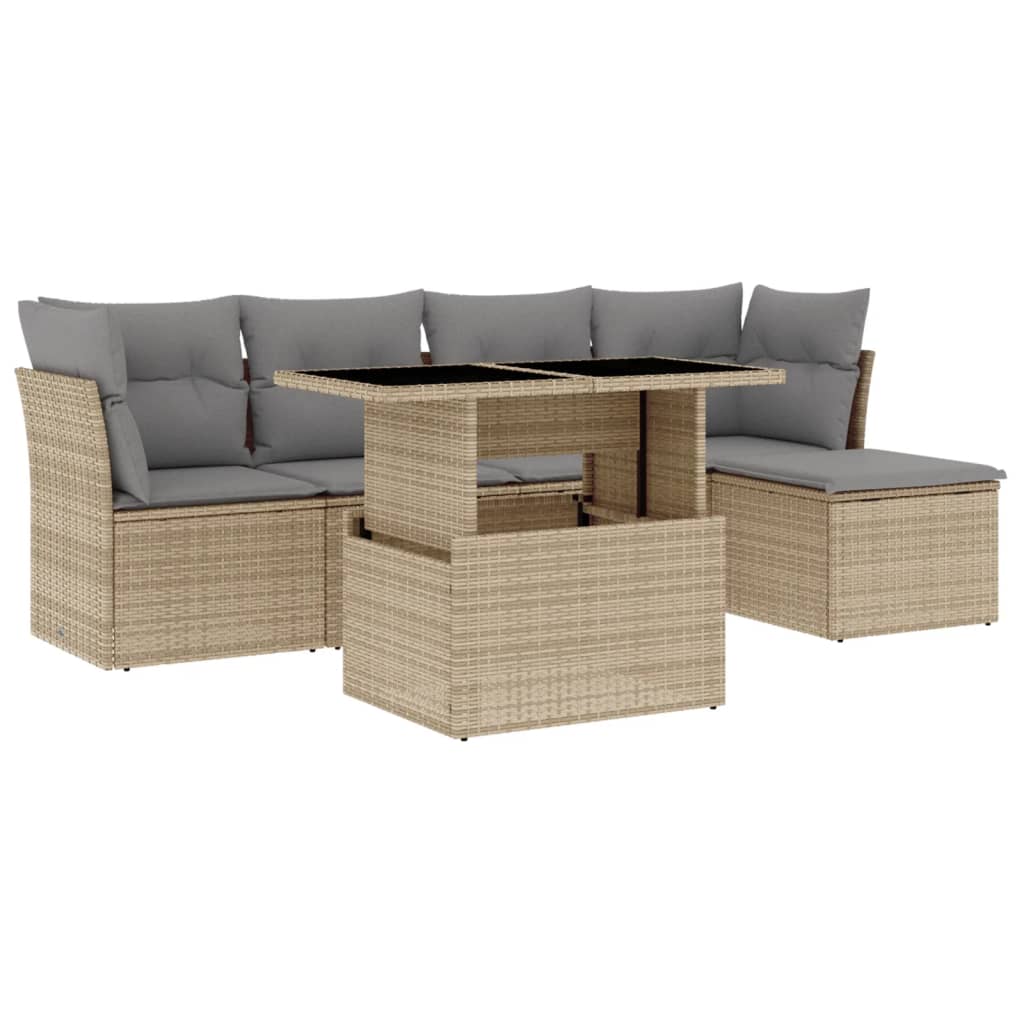 Set Divano da Giardino 6 pz con Cuscini Beige in Polyrattan | homemem39
