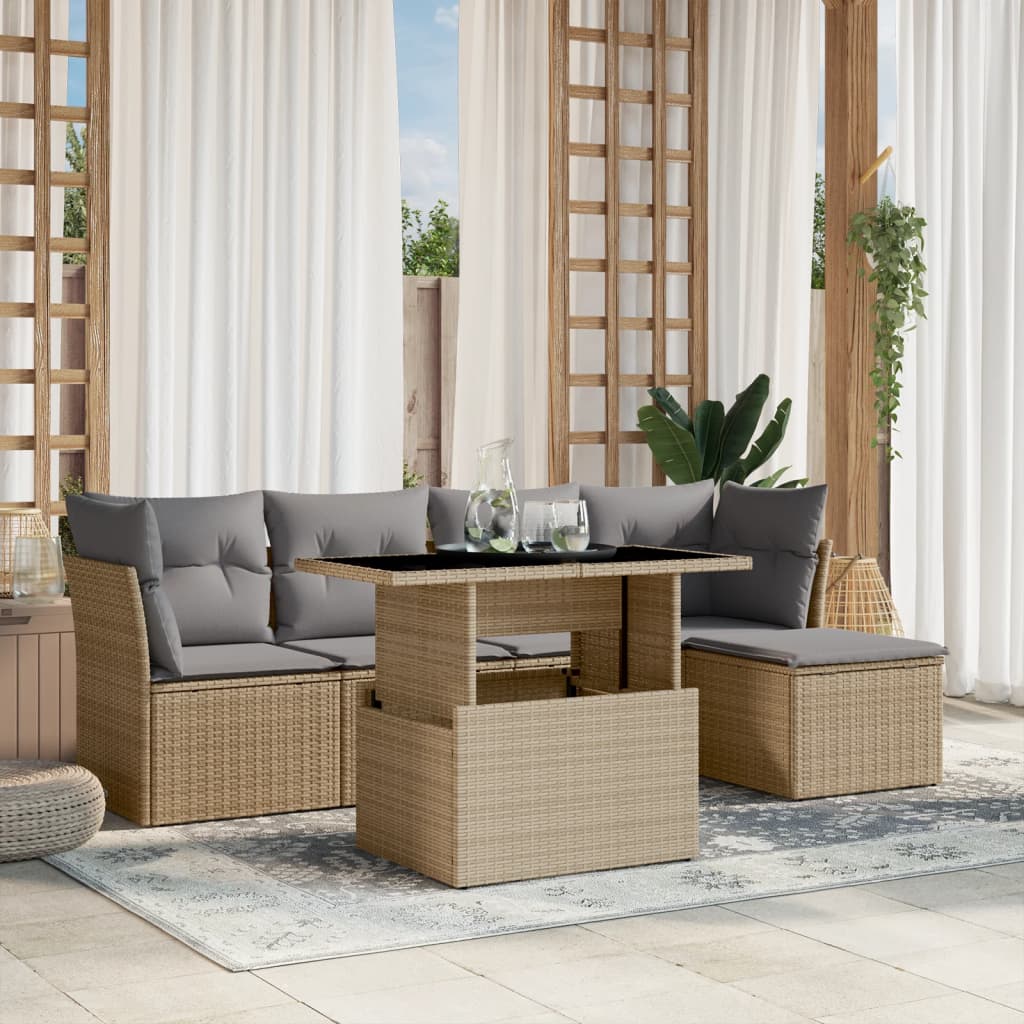 Set Divano da Giardino 6 pz con Cuscini Beige in Polyrattan | homemem39