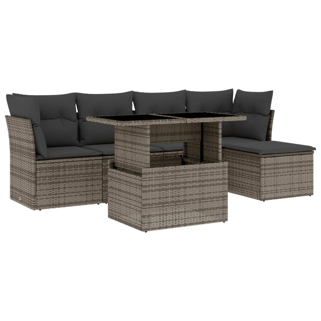 Set Divano da Giardino 6 pz con Cuscini Grigio in Polyrattan - homemem39