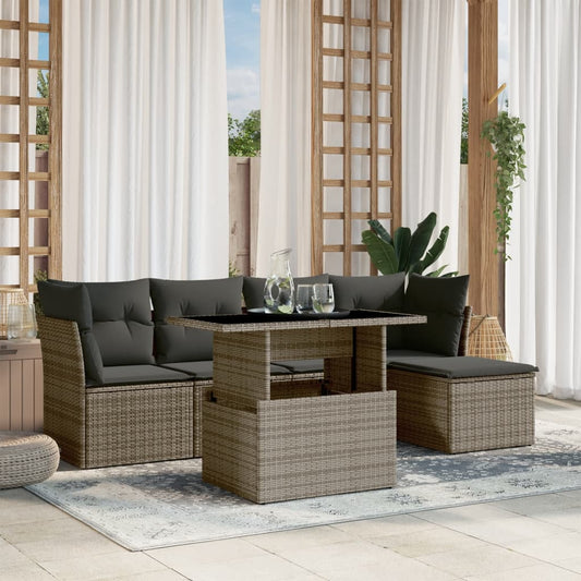 Set Divano da Giardino 6 pz con Cuscini Grigio in Polyrattan - homemem39