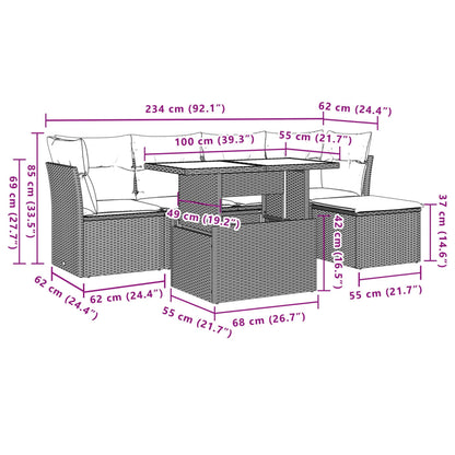 Set Divano da Giardino 6pz con Cuscini Grigio Chiaro Polyrattan | homemem39