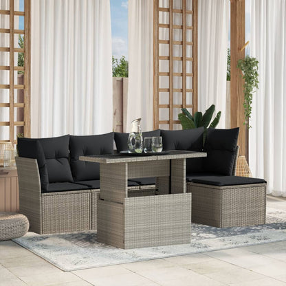 Set Divano da Giardino 6pz con Cuscini Grigio Chiaro Polyrattan