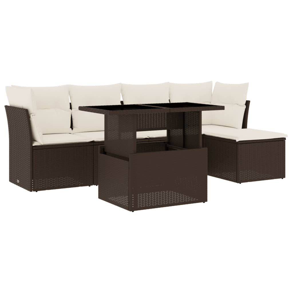 Set Divano da Giardino 6 pz con Cuscini Marrone in Polyrattan | homemem39