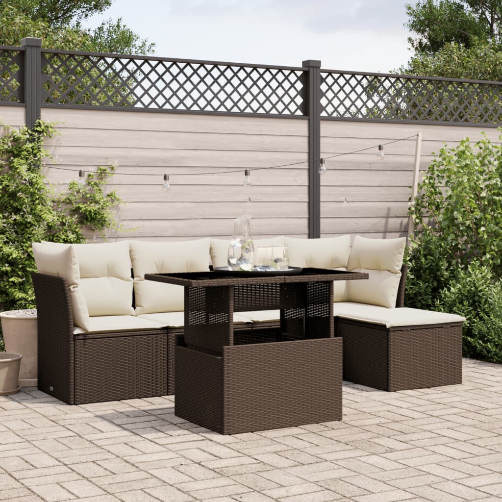 Set Divano da Giardino 6 pz con Cuscini Marrone in Polyrattan - homemem39