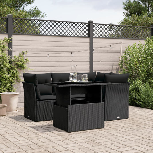 Set Divani da Giardino 5 pz con Cuscini in Polyrattan Nero - homemem39