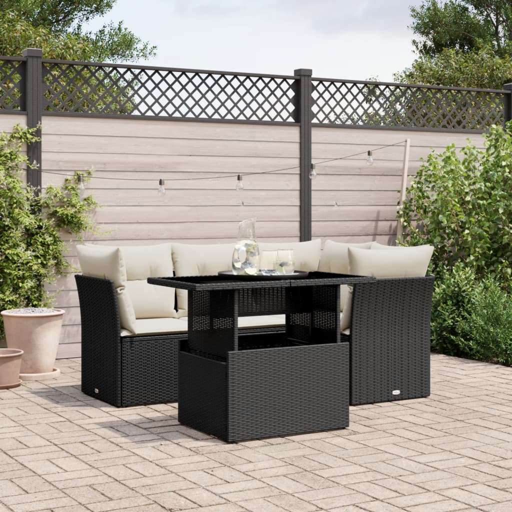 Set Divani da Giardino 5 pz con Cuscini in Polyrattan Nero | homemem39