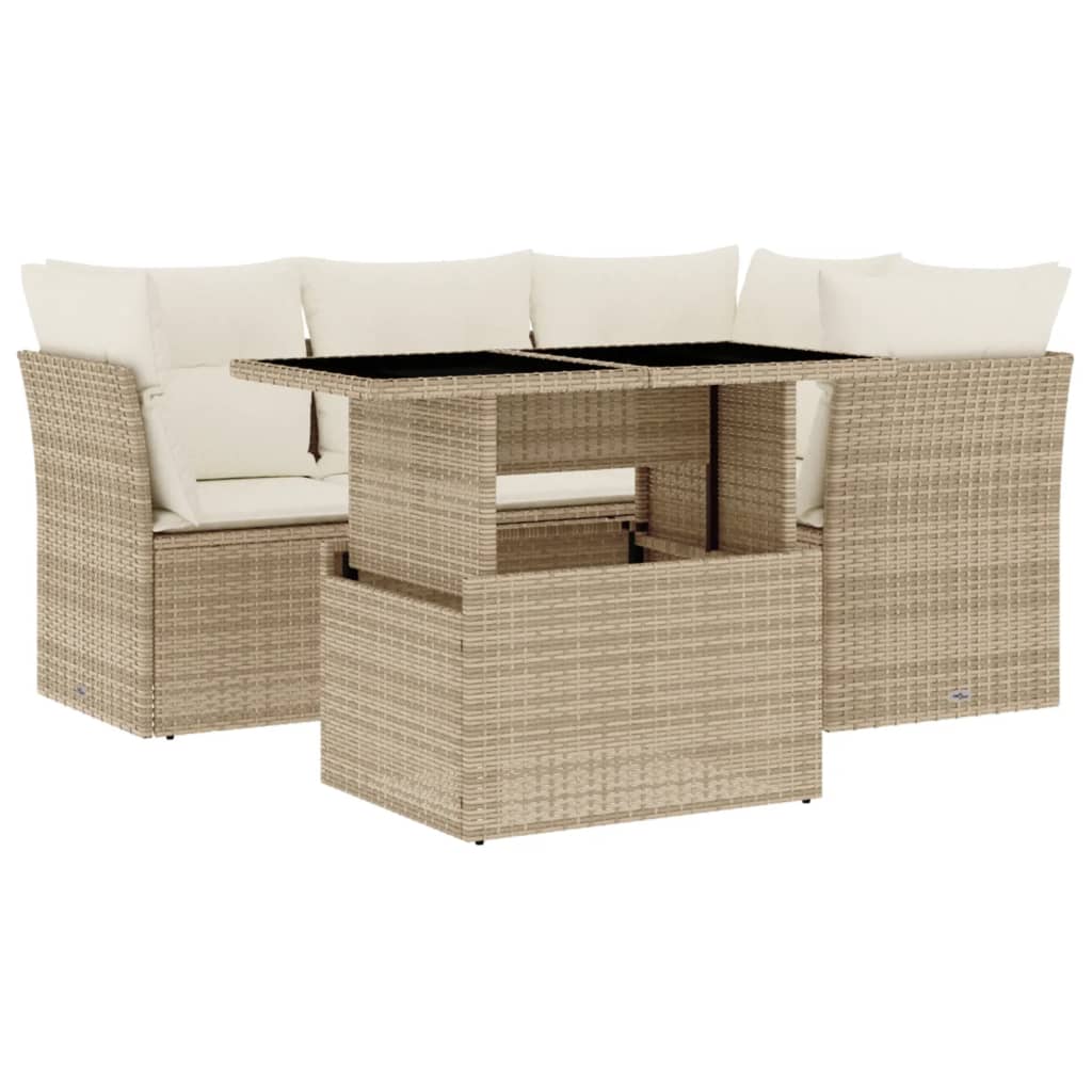 Set Divano da Giardino 5 pz con Cuscini Beige in Polyrattan - homemem39