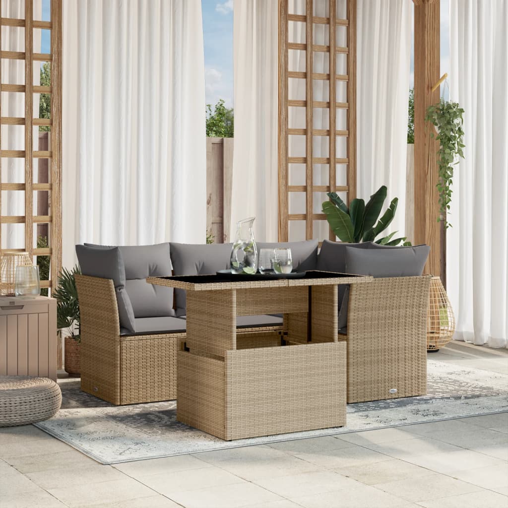 Set Divano da Giardino 5 pz con Cuscini Beige in Polyrattan - homemem39