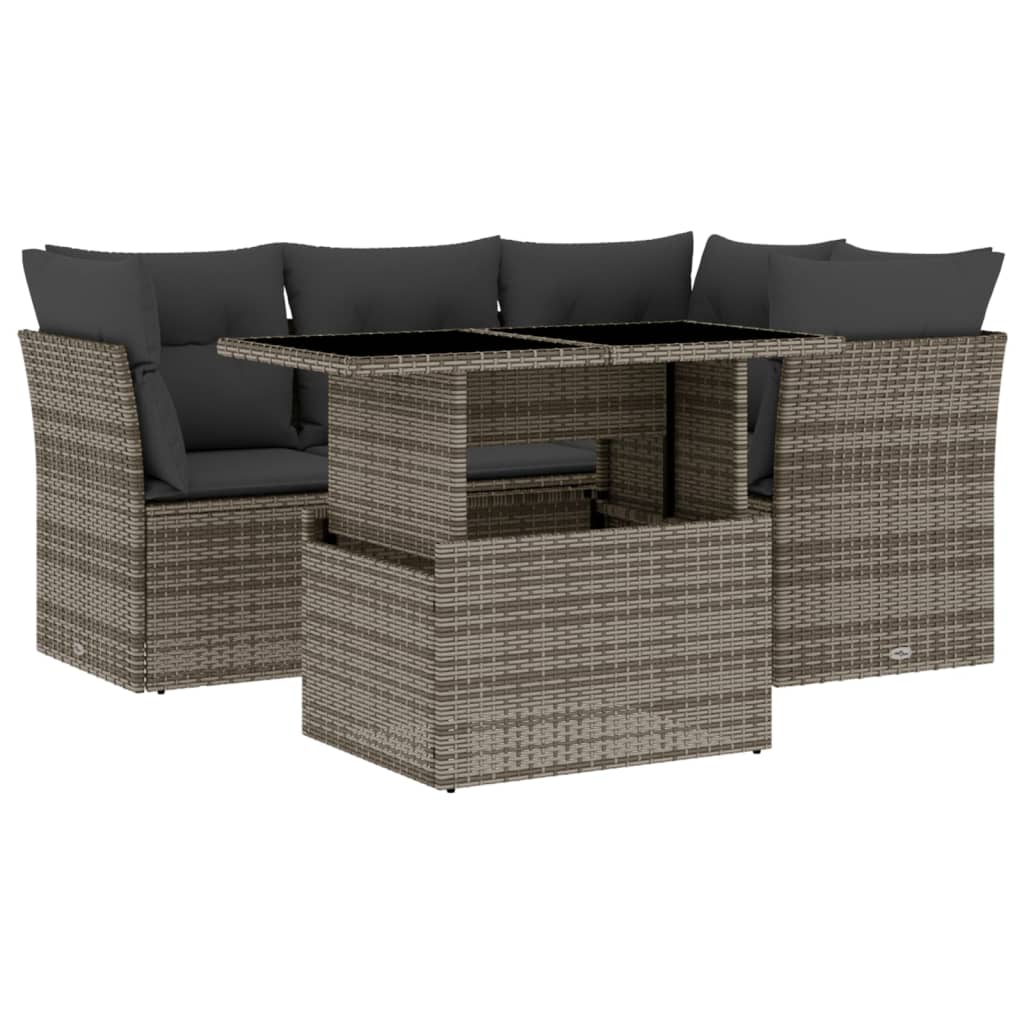 Set Divano da Giardino 5 pz con Cuscini Grigio in Polyrattan - homemem39