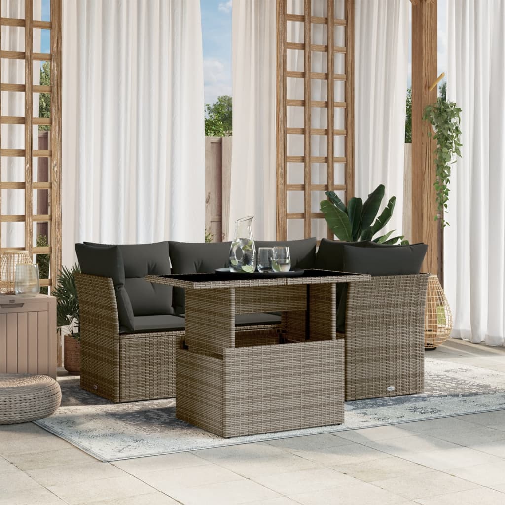 Set Divano da Giardino 5 pz con Cuscini Grigio in Polyrattan | homemem39
