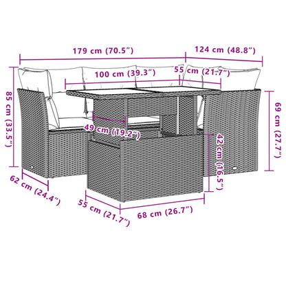 Set Divani da Giardino 5 pz con Cuscini Grigio in Polyrattan | homemem39