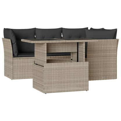 Set Divano da Giardino 5pz con Cuscini Grigio Chiaro Polyrattan | homemem39