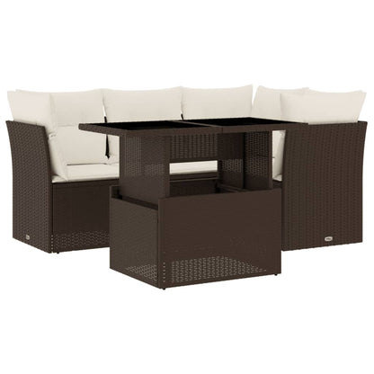Set Divano da Giardino 5 pz con Cuscini Marrone in Polyrattan | homemem39