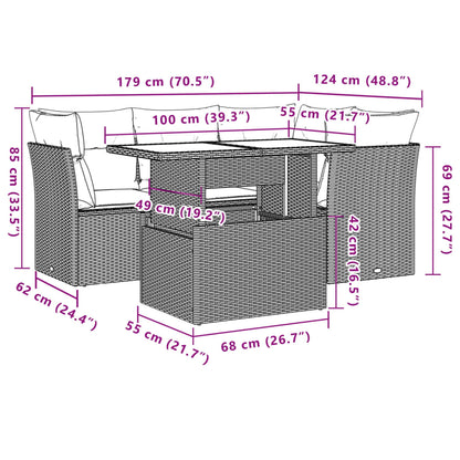 Set Divano da Giardino 5 pz con Cuscini Marrone in Polyrattan | homemem39