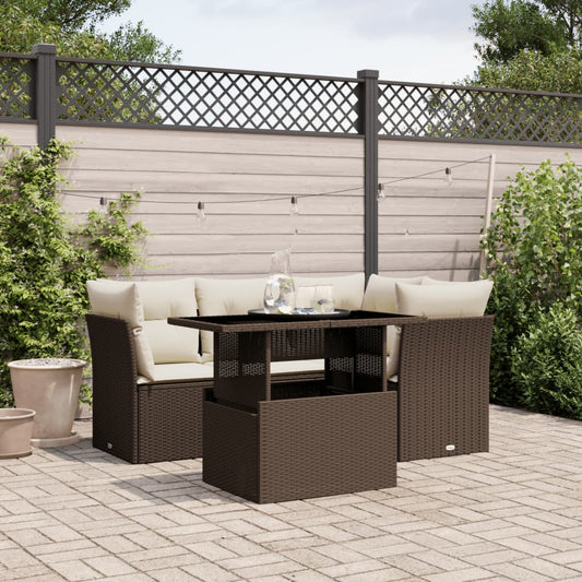Set Divano da Giardino 5 pz con Cuscini Marrone in Polyrattan | homemem39