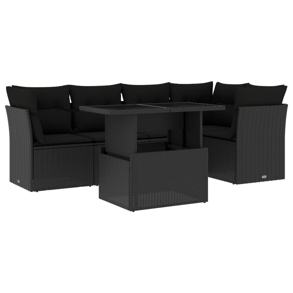 Set Divano da Giardino 6 pz con Cuscini Nero in Polyrattan - homemem39