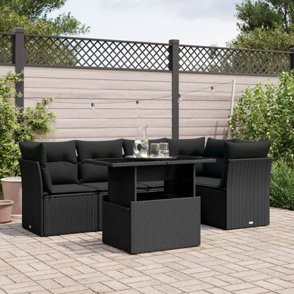 Set Divano da Giardino 6 pz con Cuscini Nero in Polyrattan - homemem39