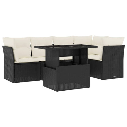 Set Divano da Giardino 6 pz con Cuscini Nero in Polyrattan - homemem39