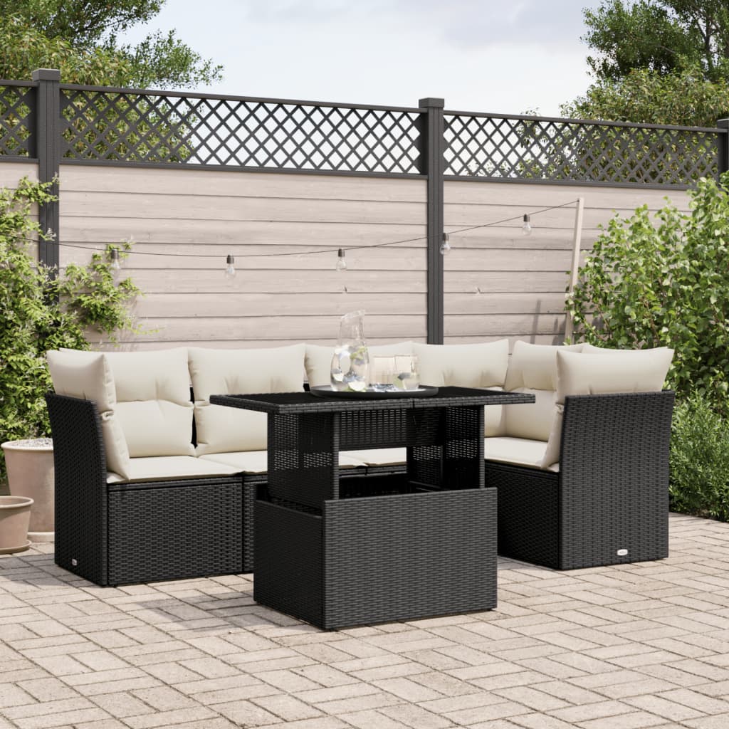 Set Divano da Giardino 6 pz con Cuscini Nero in Polyrattan - homemem39