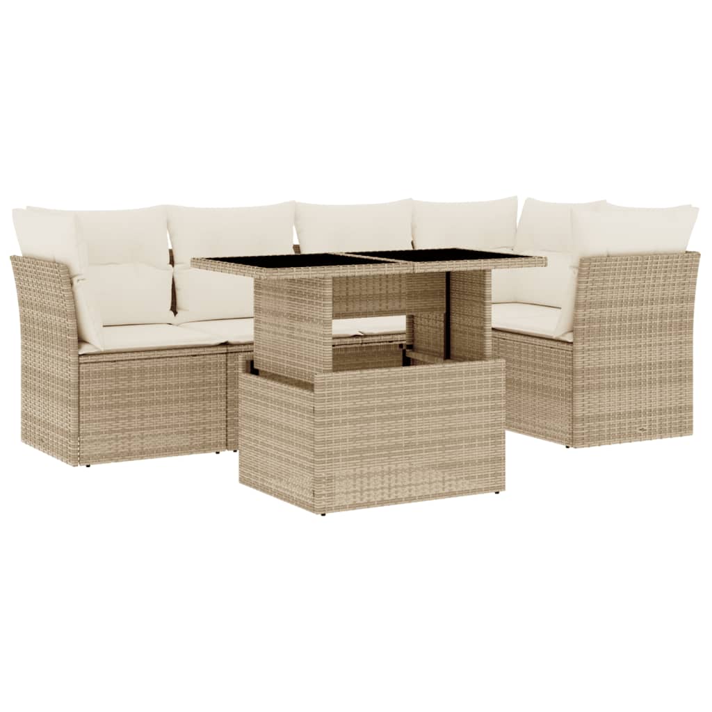 Set Divano da Giardino 6 pz con Cuscini Beige in Polyrattan - homemem39