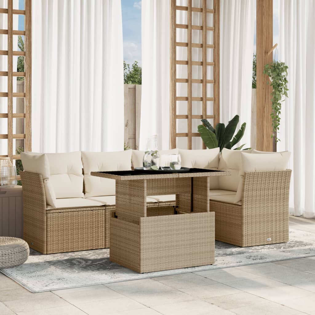 Set Divano da Giardino 6 pz con Cuscini Beige in Polyrattan - homemem39
