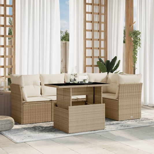 Set Divano da Giardino 6 pz con Cuscini Beige in Polyrattan - homemem39