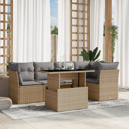 Set Divano da Giardino 6 pz con Cuscini Beige in Polyrattan - homemem39